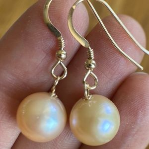 10.2mm Natural Peach Cultured Pearls 14K GF Earring